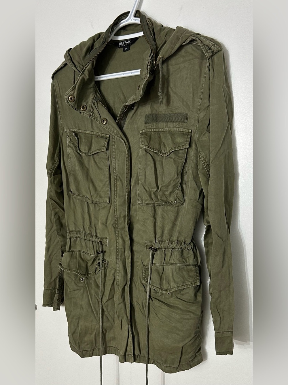Buffalo David Bitton Military-Style Olive Utility Jacket with Hood
